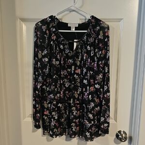 Christopher & Banks Black Floral Blouse